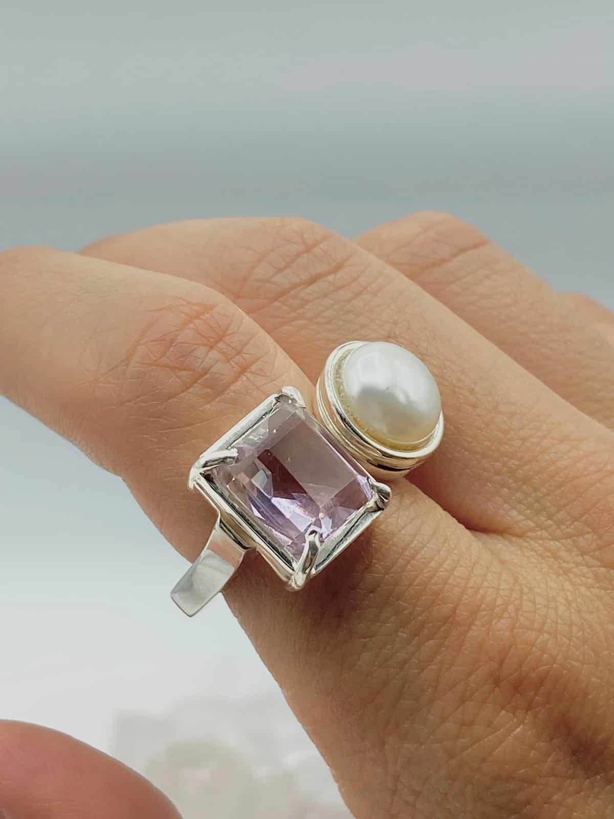 Anillo Doble Ametrino y perla Colección Armonía Dual - miniatura 2