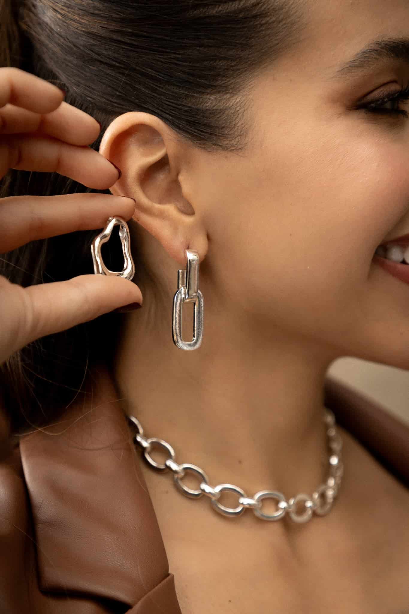Aretes 3 en 1 Eslabon Cadena - miniatura 2
