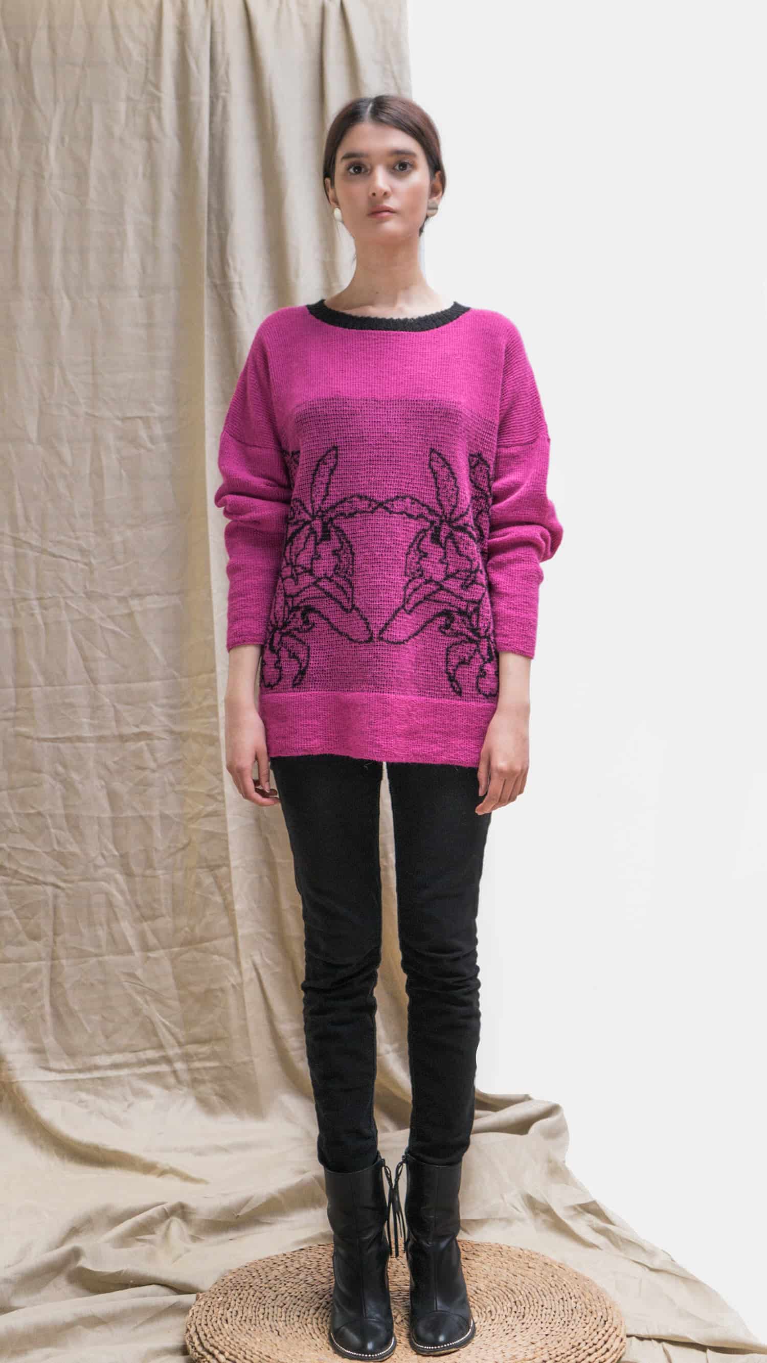 Suéter Orquídea Alpaca - Fucsia y Negro - miniatura 2