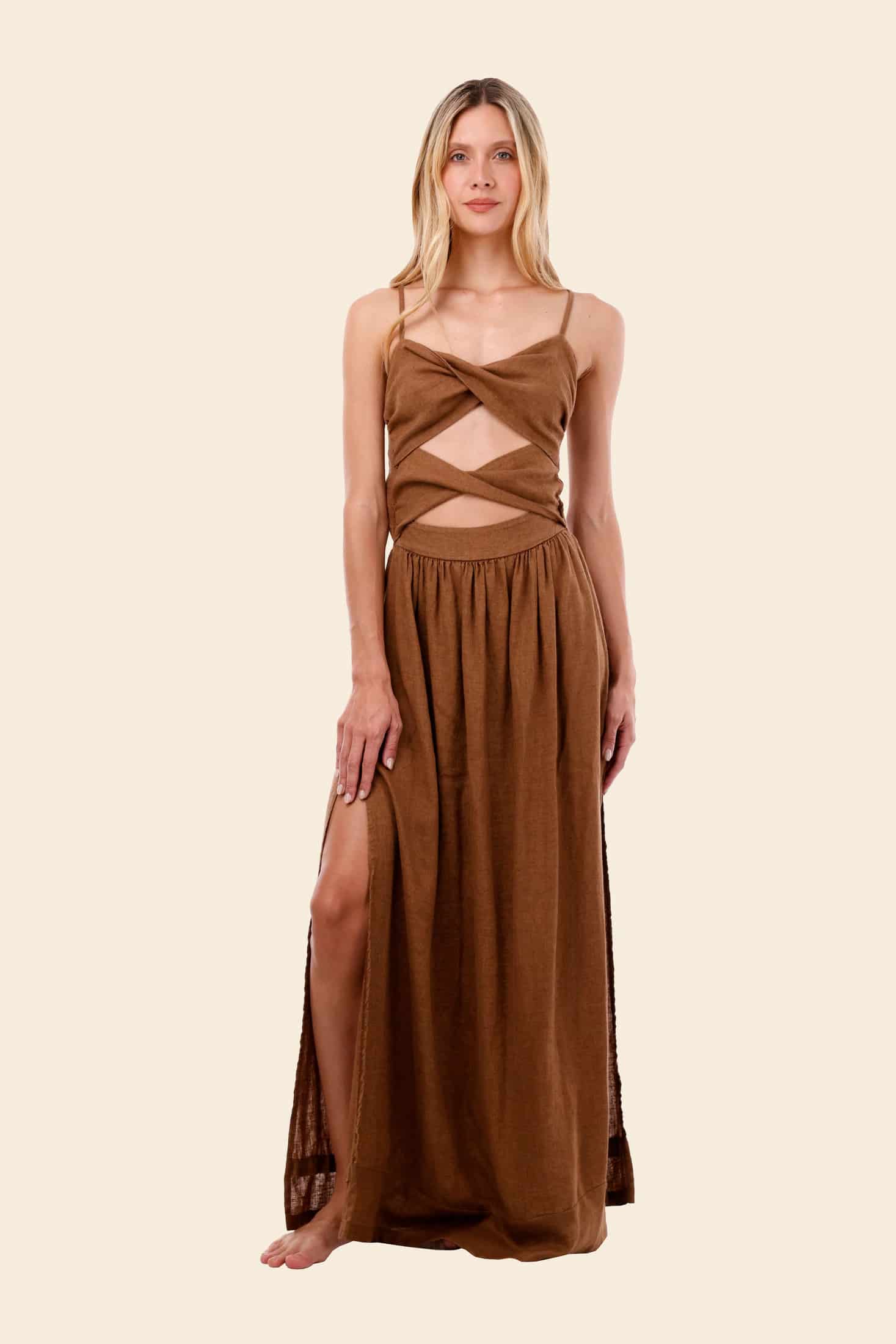 Coffe Season Linen Wavelet Dress - miniatura 1