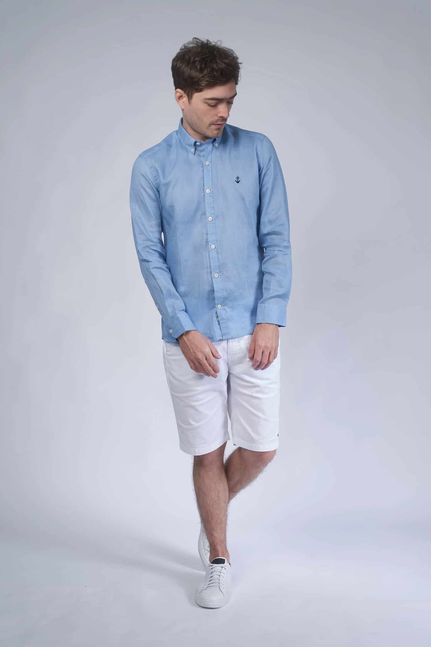 Camisa Lino Azul Claro - miniatura 1