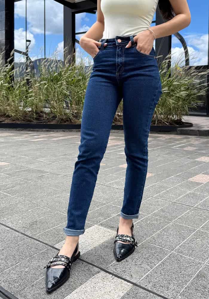 Mom Slim Fit Confort Azul Oscuro para Mujer - miniatura 11
