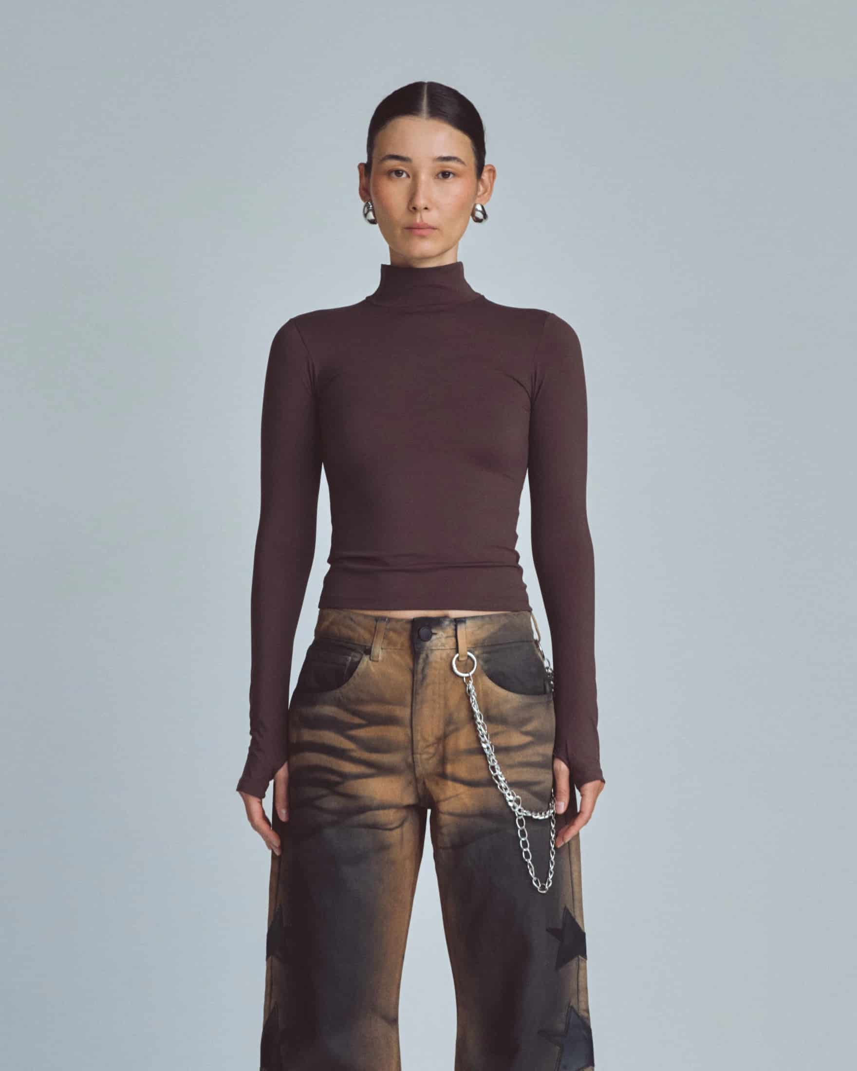 W Basics Ultra Slim Fit Tall Neck Long Sleeve Brown - miniatura 2