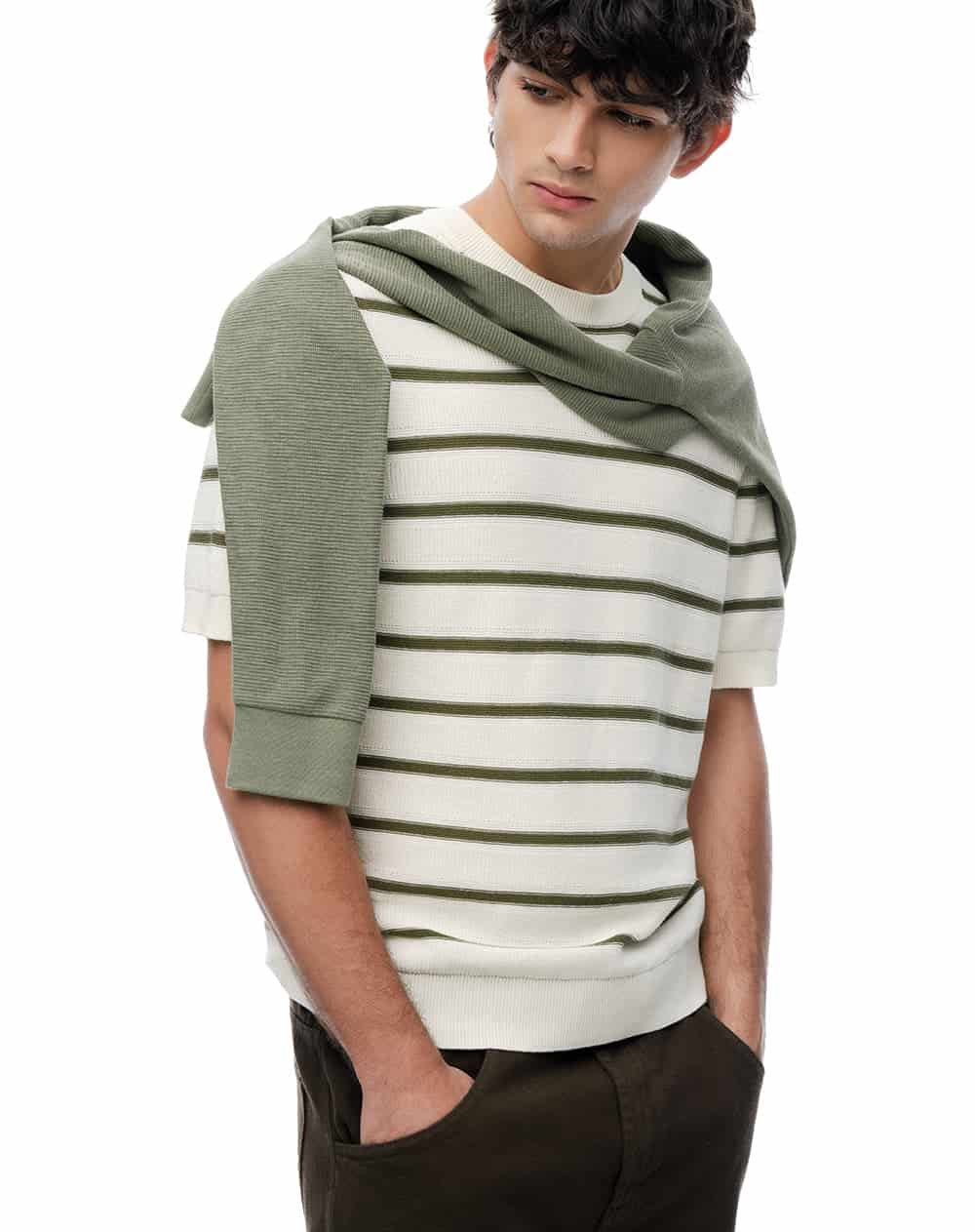 Camiseta manga corta regular tejido de punto rayas hombre - miniatura 6
