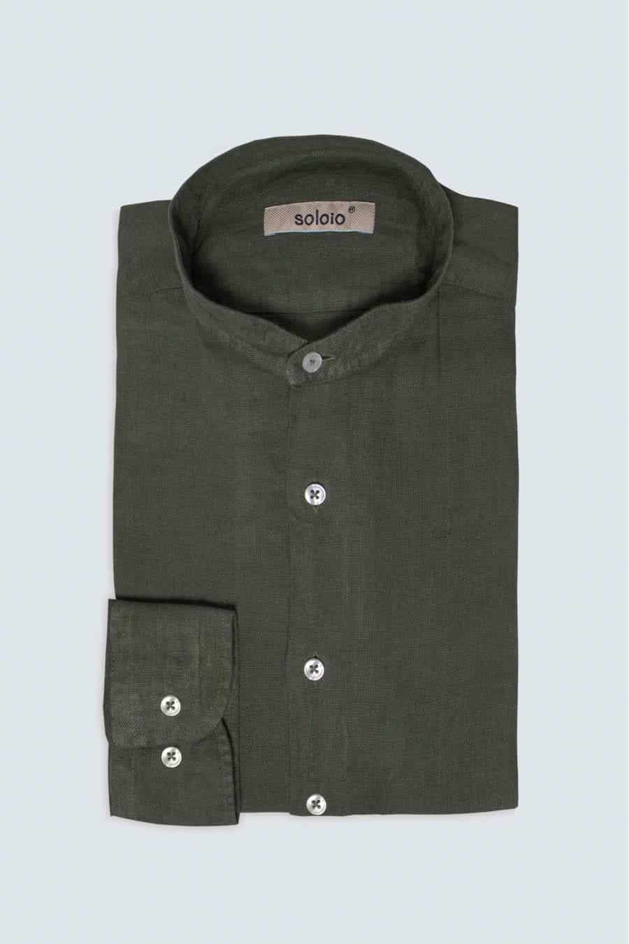 Men's linen shirt mao military green basic - miniatura 3