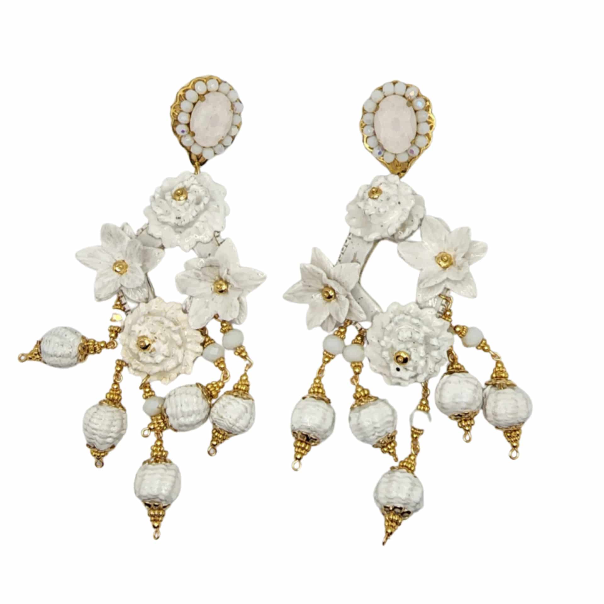 Fiber White Flowers Earrings - miniatura 1