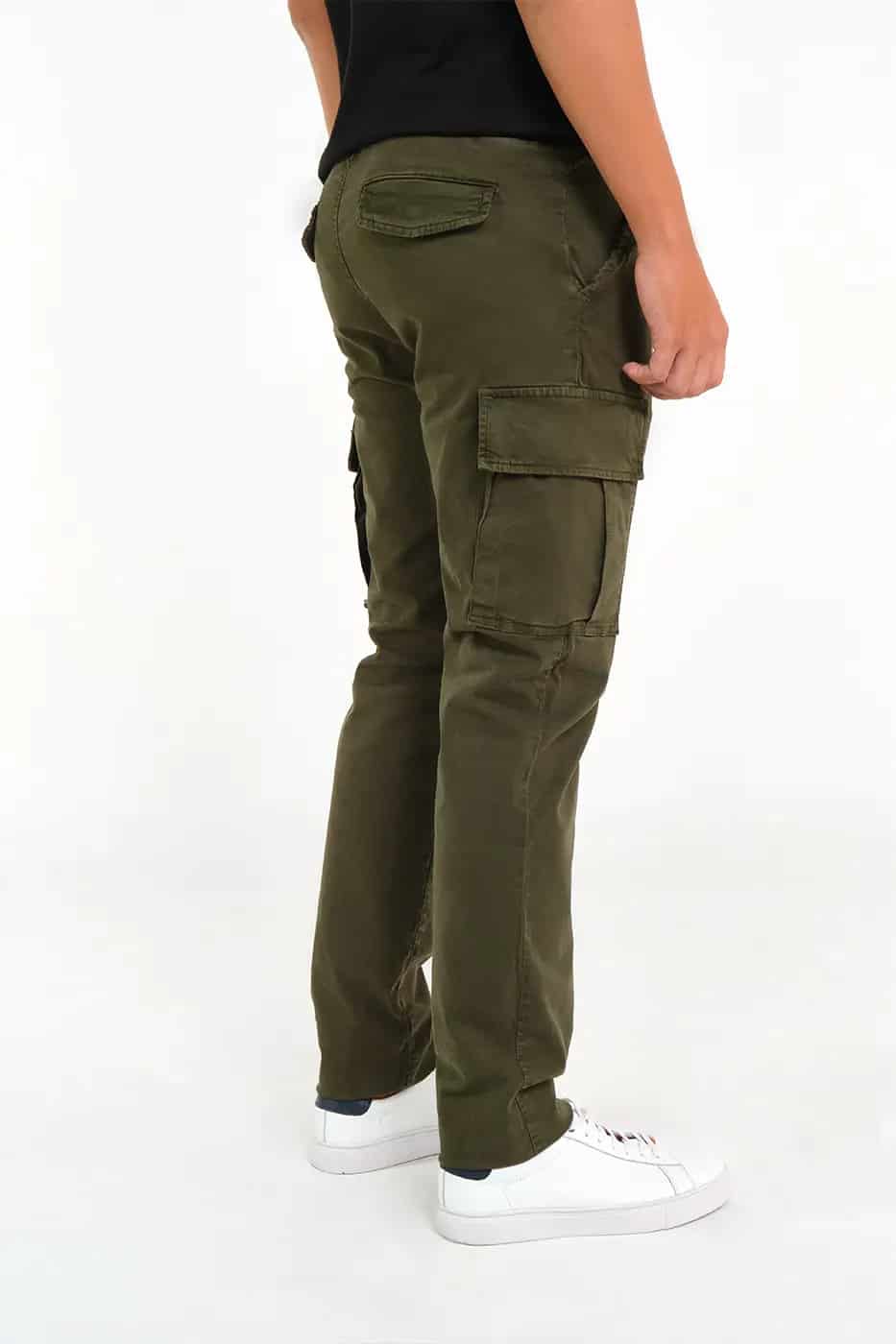 Pantalón Cargo Slim Fit Mezcla Algodón Verde Militar - miniatura 3