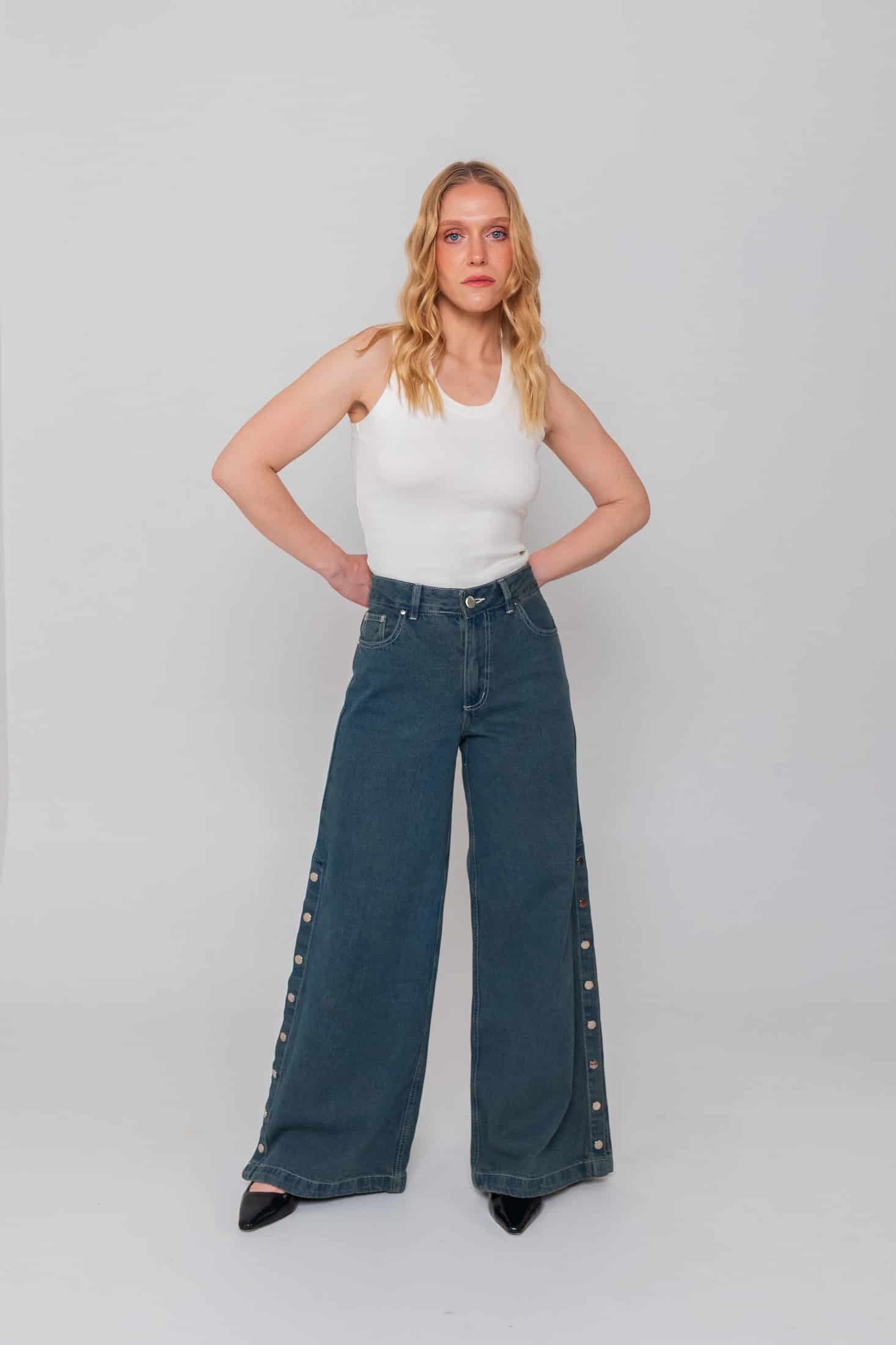 Blue Side Buttons Jeans - miniatura 4