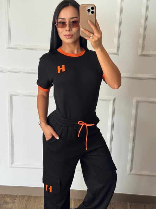 CONJUNTO HERMES NEGRO BORDE NARANJA - miniatura 2
