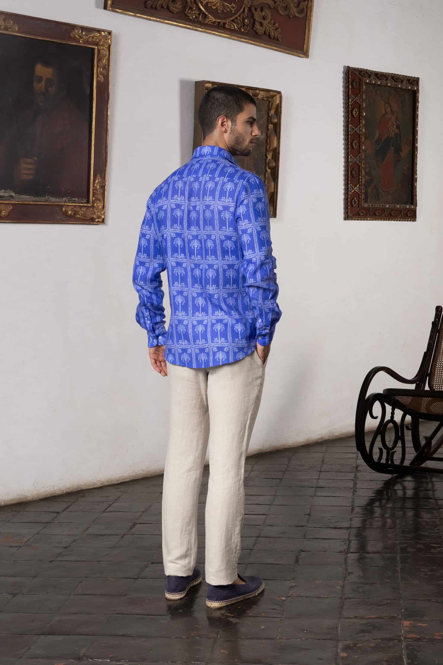 Men's linen shirt navy nurata - miniatura 4