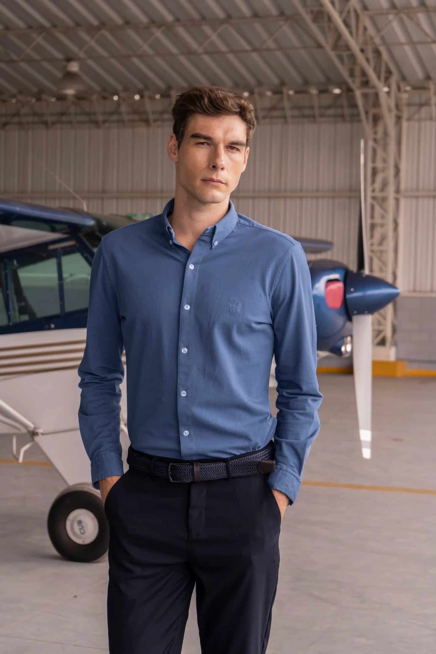Camisa Micro Pique Hombre Azul Petroleo - miniatura 4