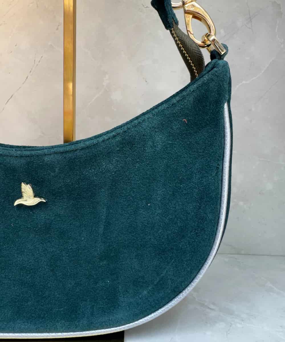 Bolso Hobo Verde Esmeralda en Cuero Ante - miniatura 3