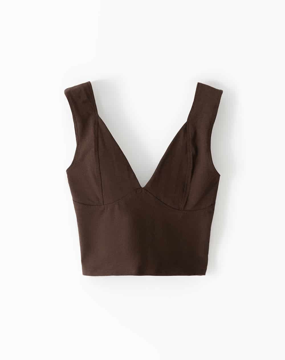 Crop top slim algodón chocolate mujer - miniatura 5