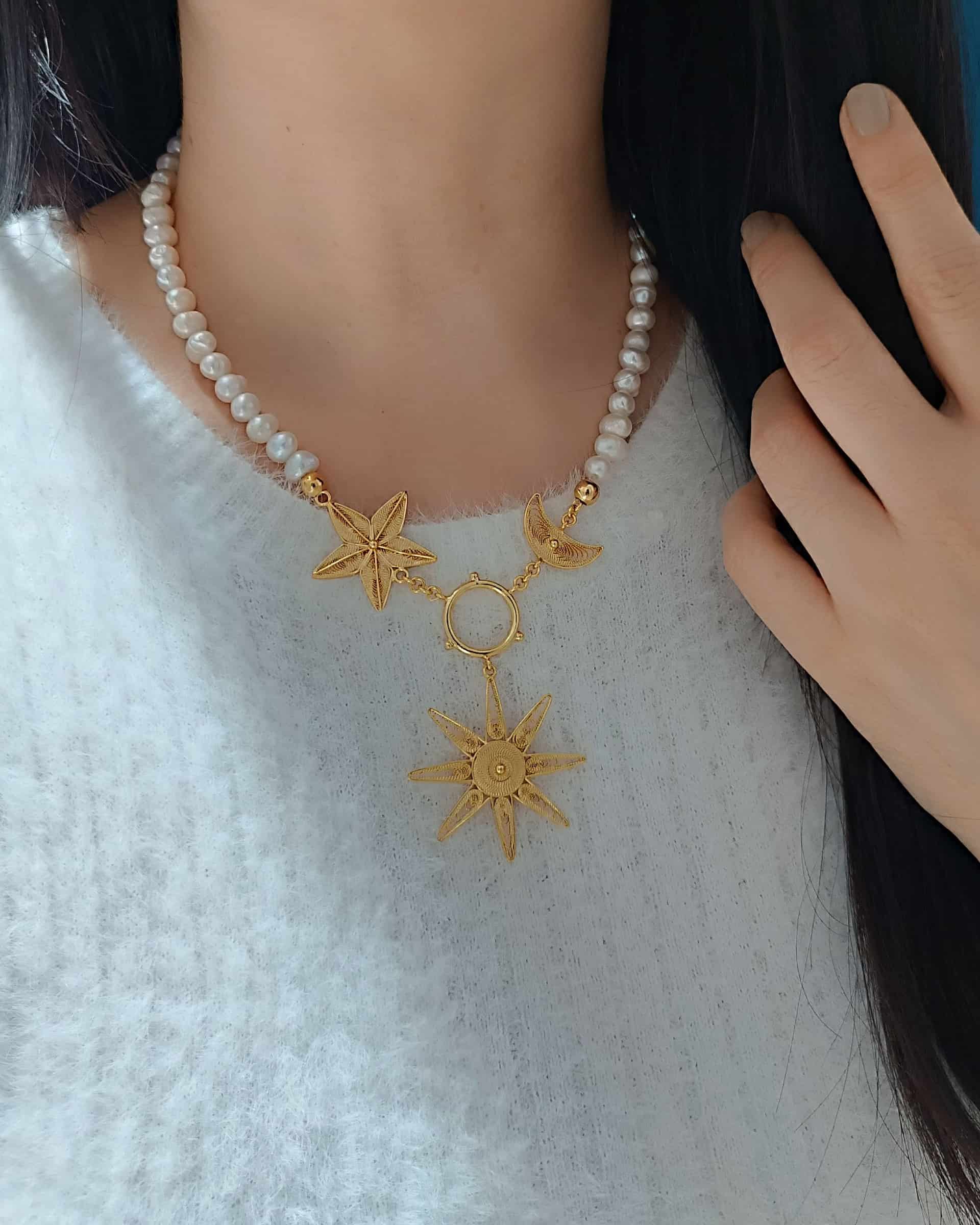 Collar Sol, Luna y Estrella con perlas - miniatura 2