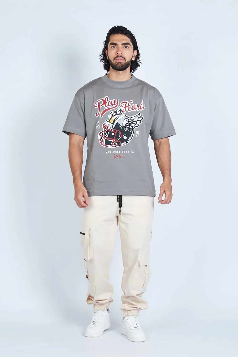 Camiseta oversize PLAY HARD GRIS | DROP 03 | - miniatura 1