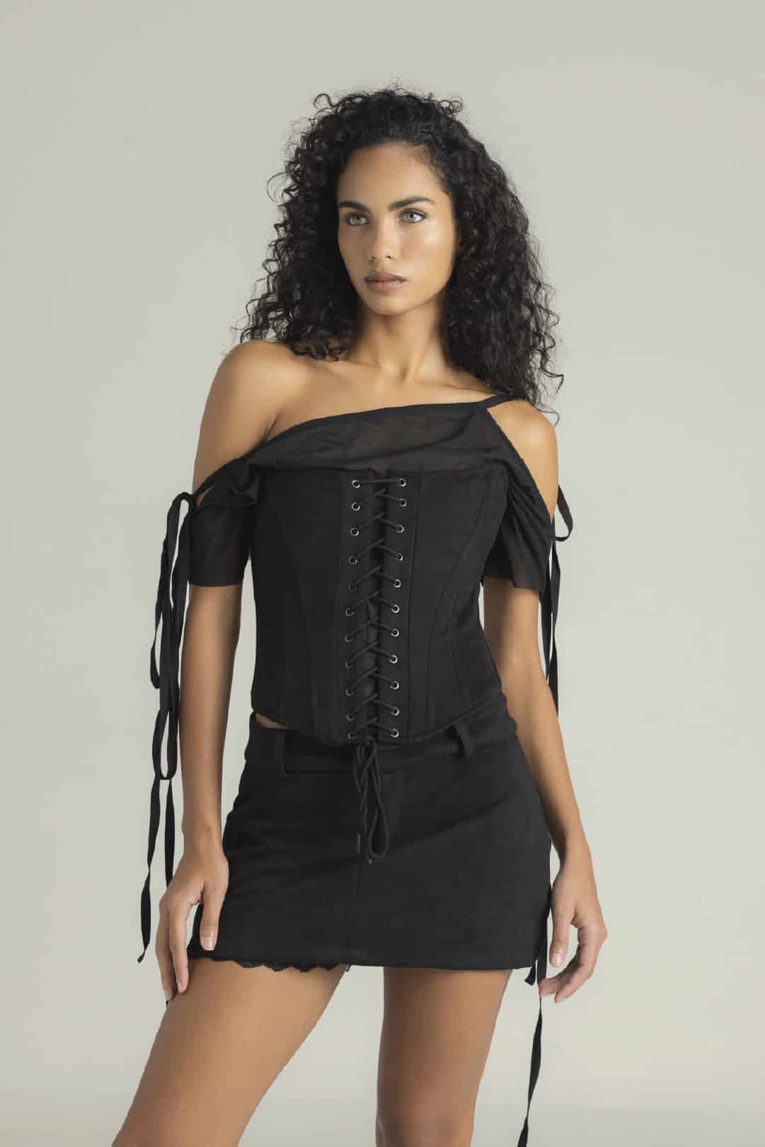SET CORSET, FALDASHORT & BLUSA VICTORIA NEGRO - miniatura 1