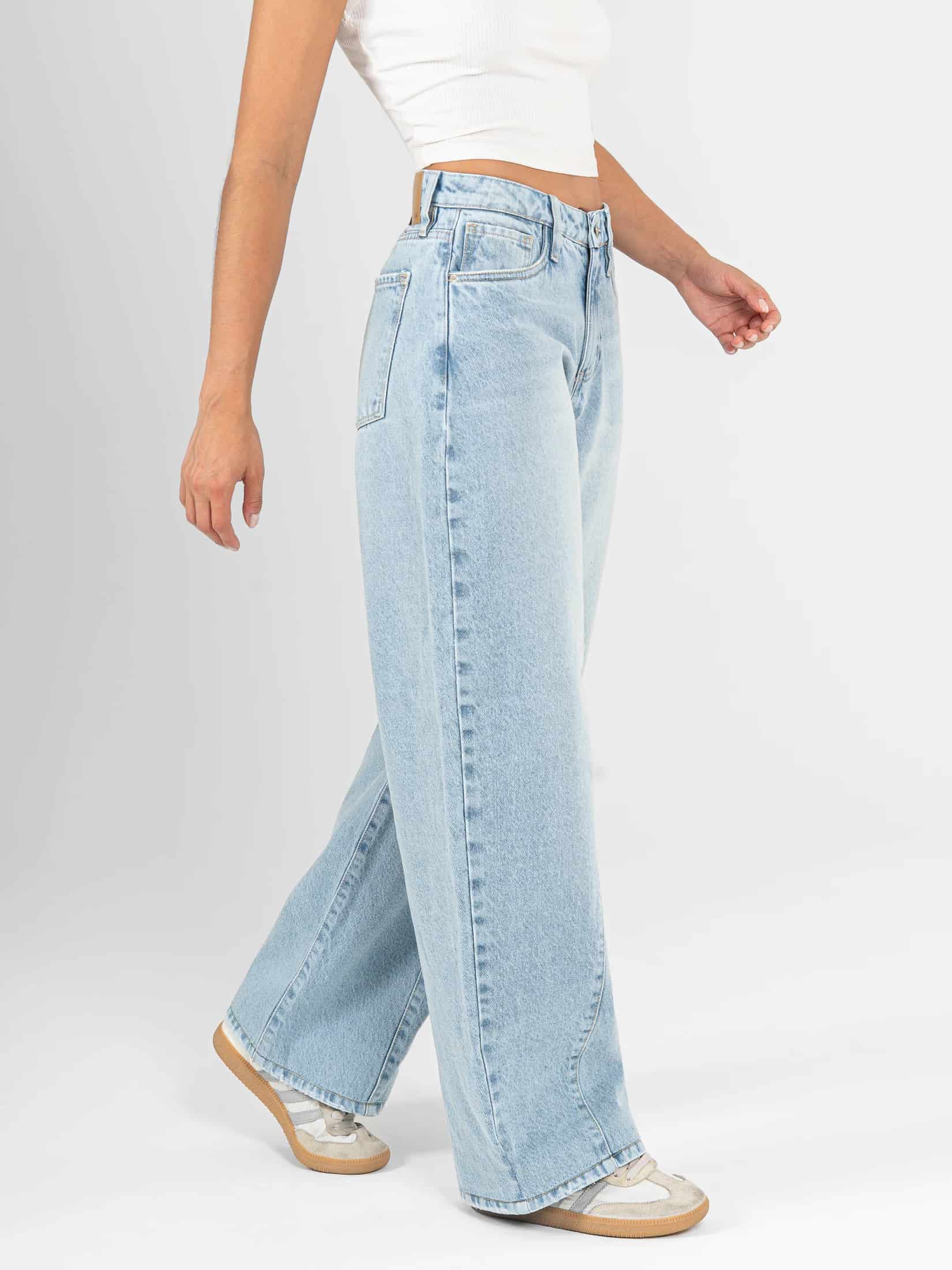 Ref: 066521 Jean wide leg, rígido, tiro alto, con cortes, tono azul claro - miniatura 3