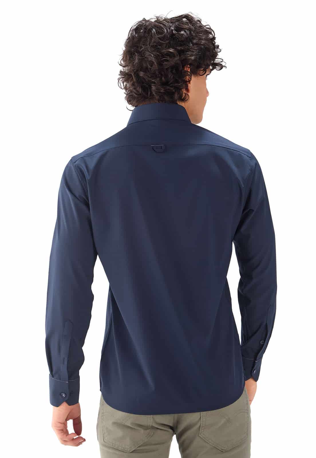 Camisa manga larga azul oscura con bolsillo - miniatura 2