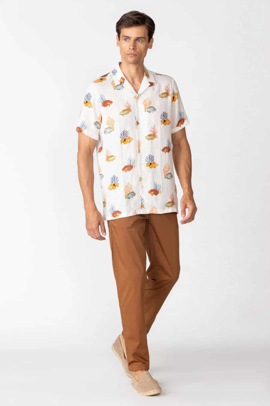 Men's linen shirt white polynesia - miniatura 1