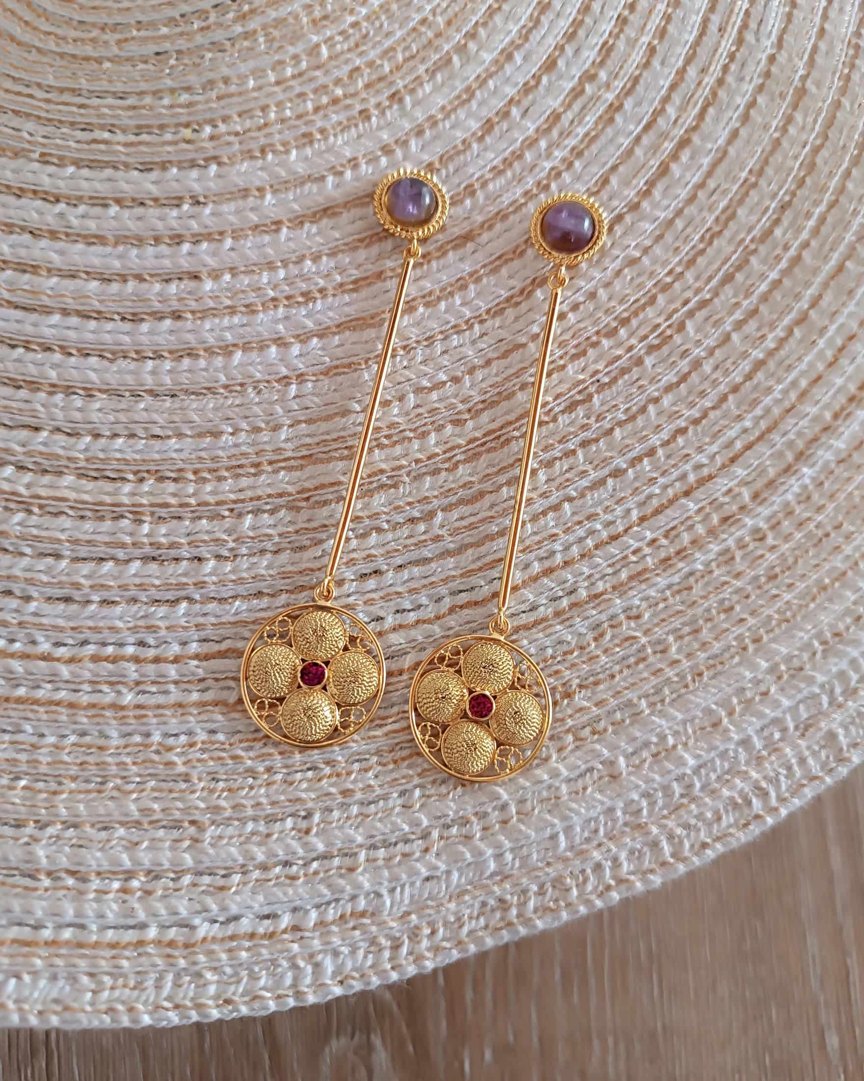 Aretes largos filigrana y amatista Atanasia - miniatura 5