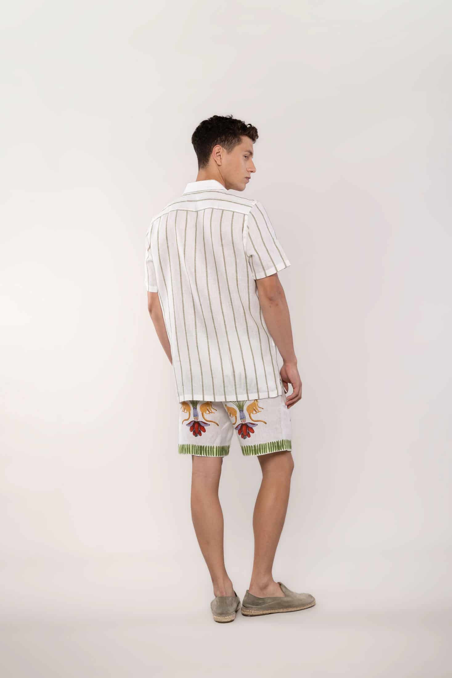 Men's linen shirt striped white - miniatura 5