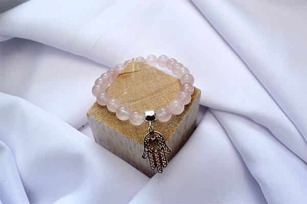 Pulsera Cuarzo Rosa dije mano hamsa - miniatura 2