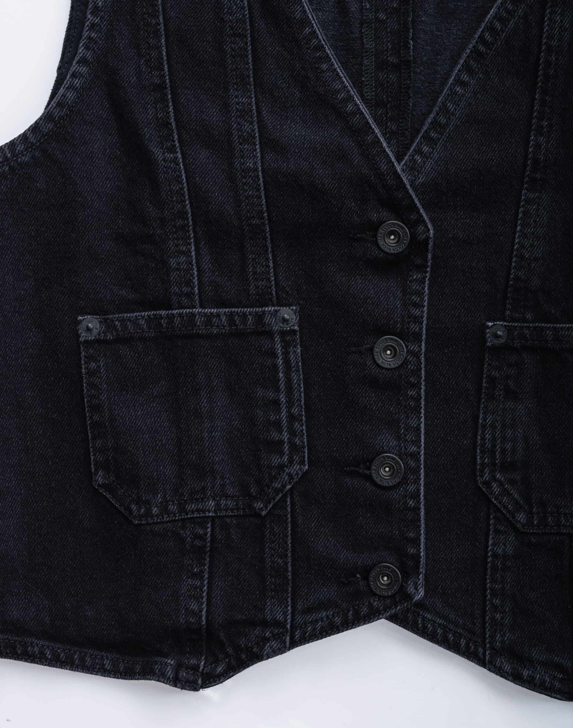 Chaleco Denim Negro Con Bolsillos - miniatura 5