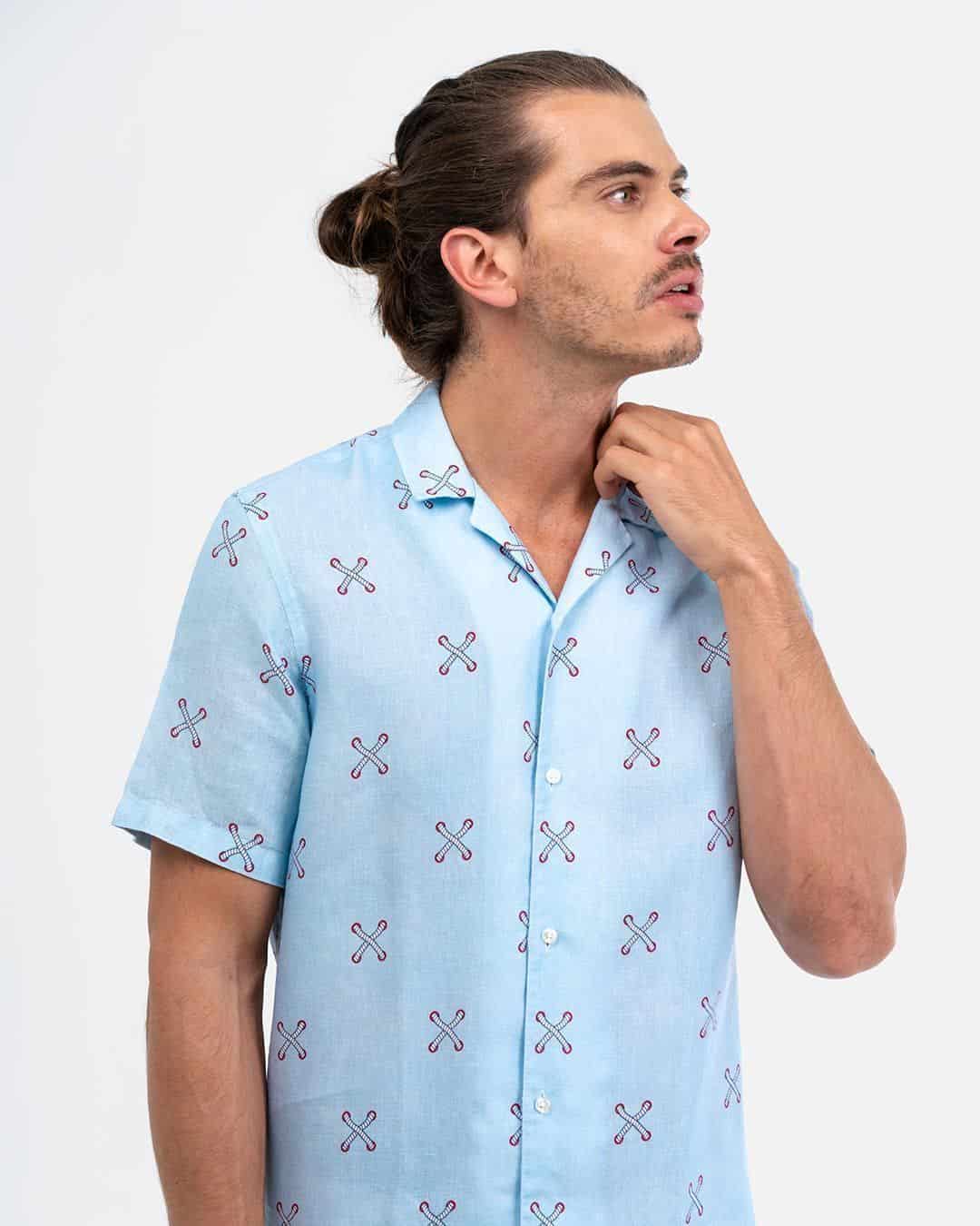Men's large strings linen shirt - miniatura 3