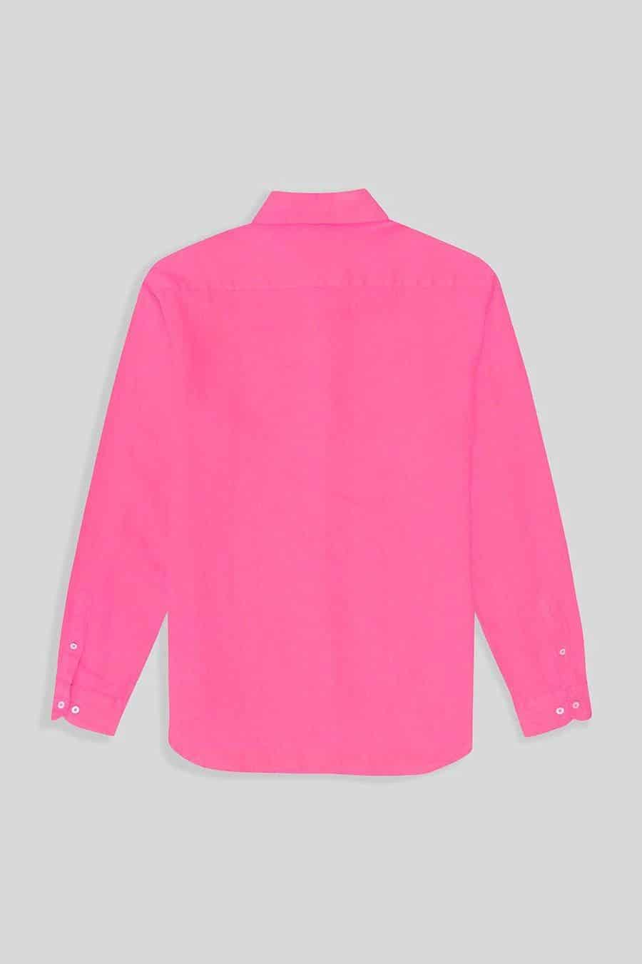 Men's linen shirt bright pink basic - miniatura 3