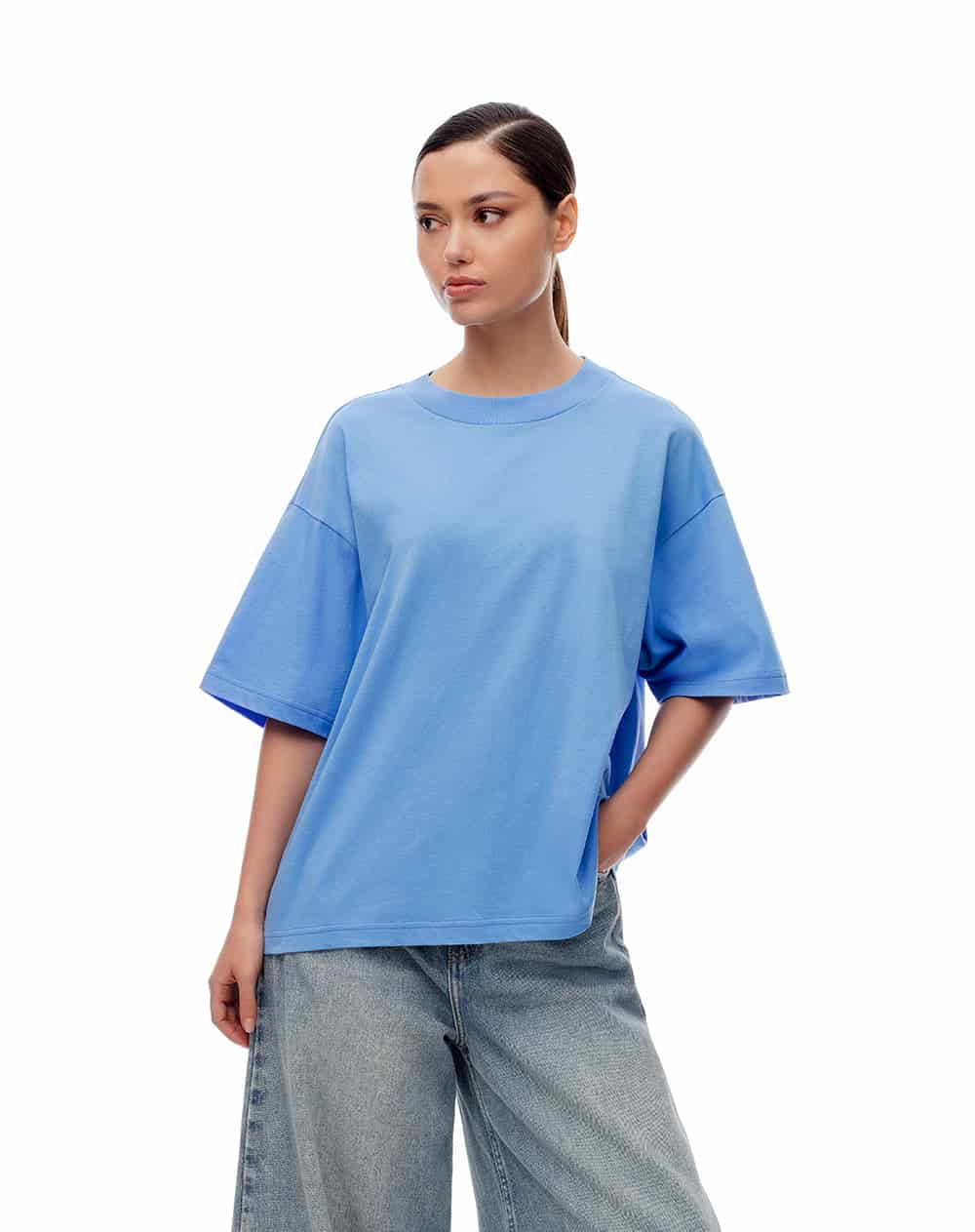 Camiseta oversize algodón azul mujer - miniatura 3