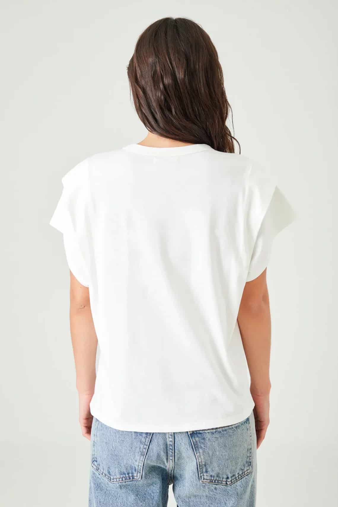 Camiseta relaxed fit bolero en hombro en blanco para mujer - miniatura 5