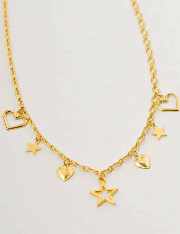 Collar Mini Dijes Estrellas Y Corazones Dorado - miniatura 2