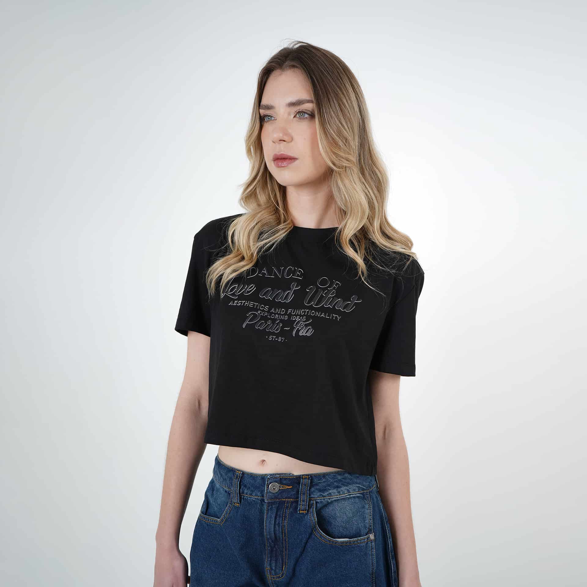Camiseta crop cuello redondo manga corta estampado Dance - miniatura 4