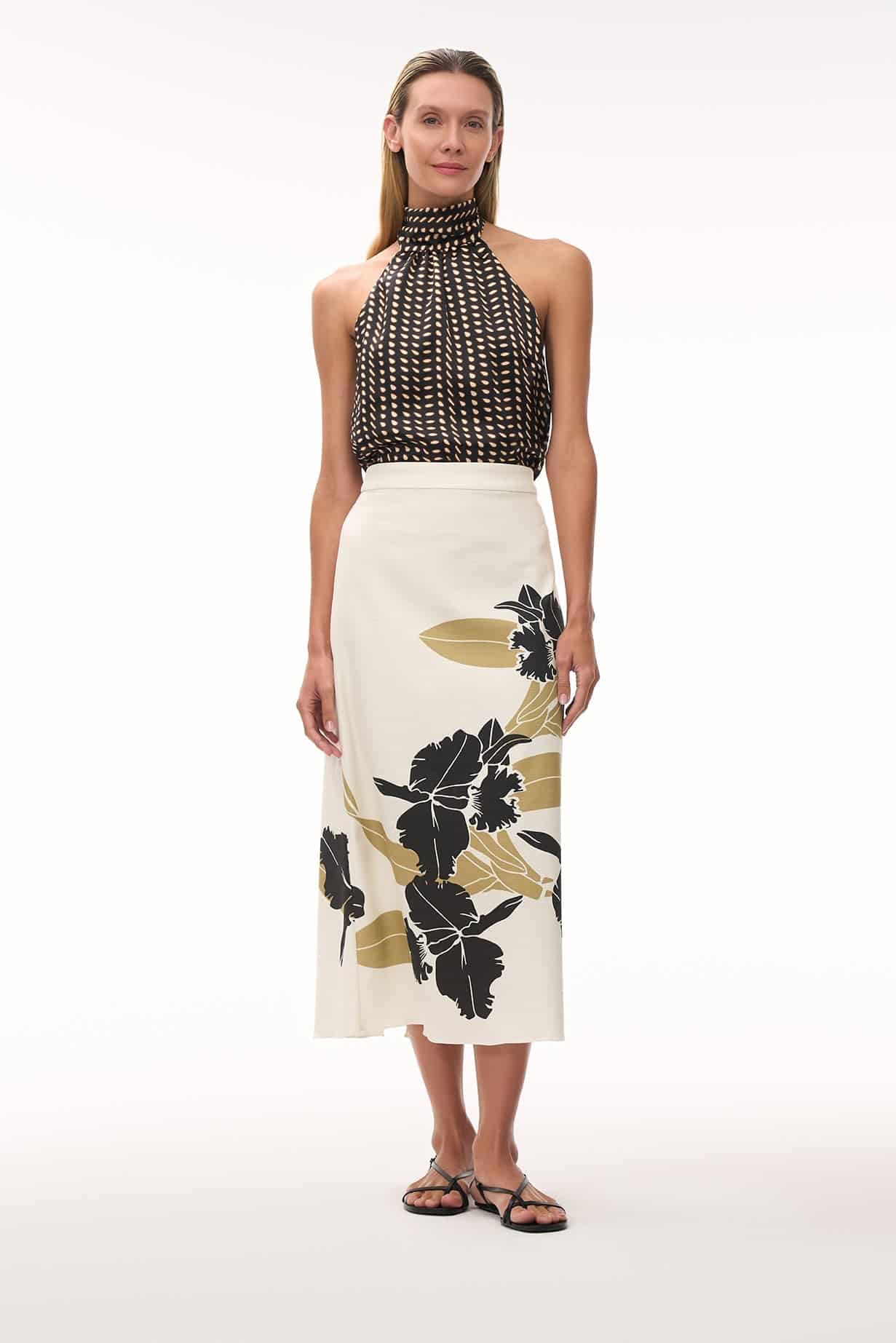Magdalena Satin Silk Blouse / Black & Ivory Seeds - miniatura 2