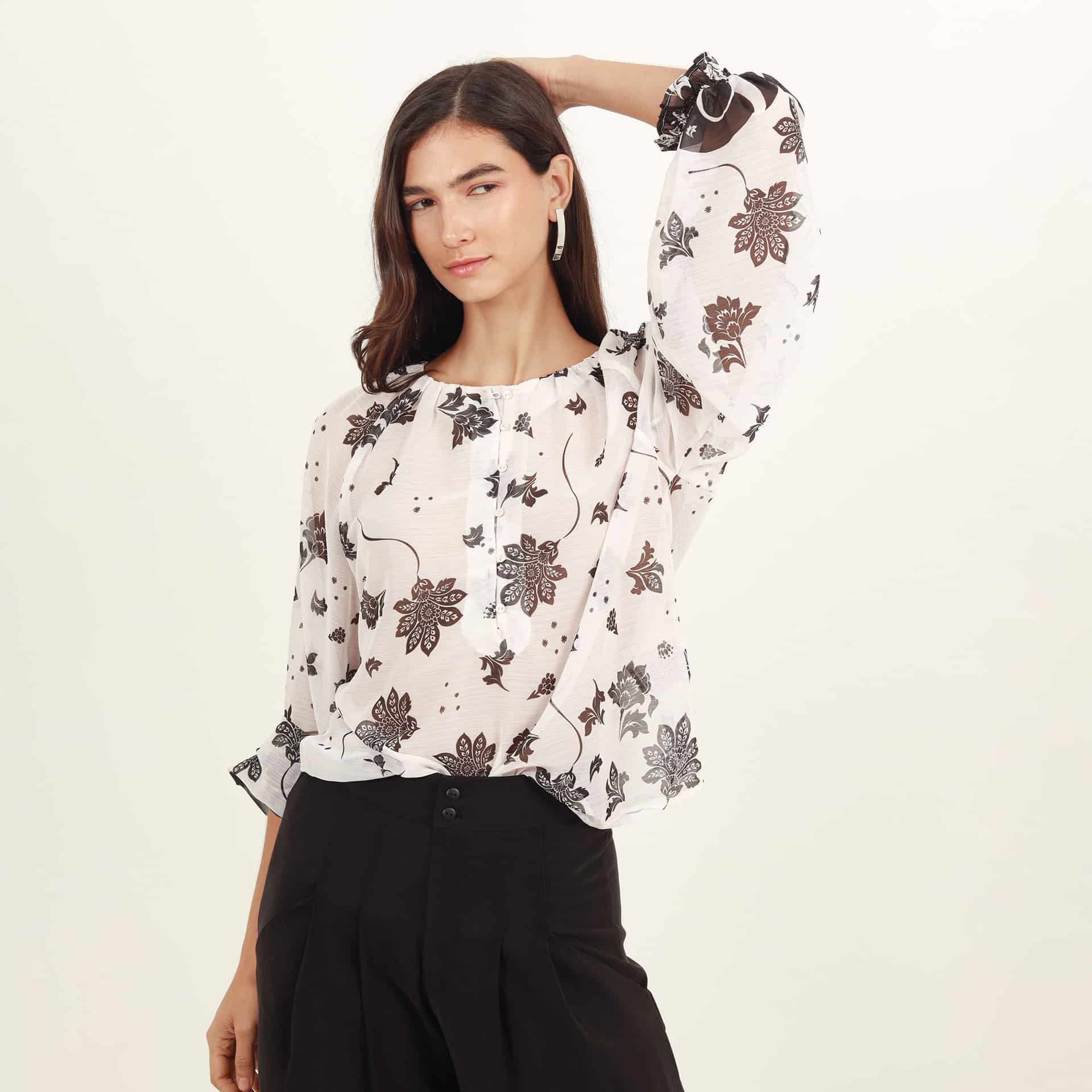 Blusa cuello redondo manga larga - miniatura 4