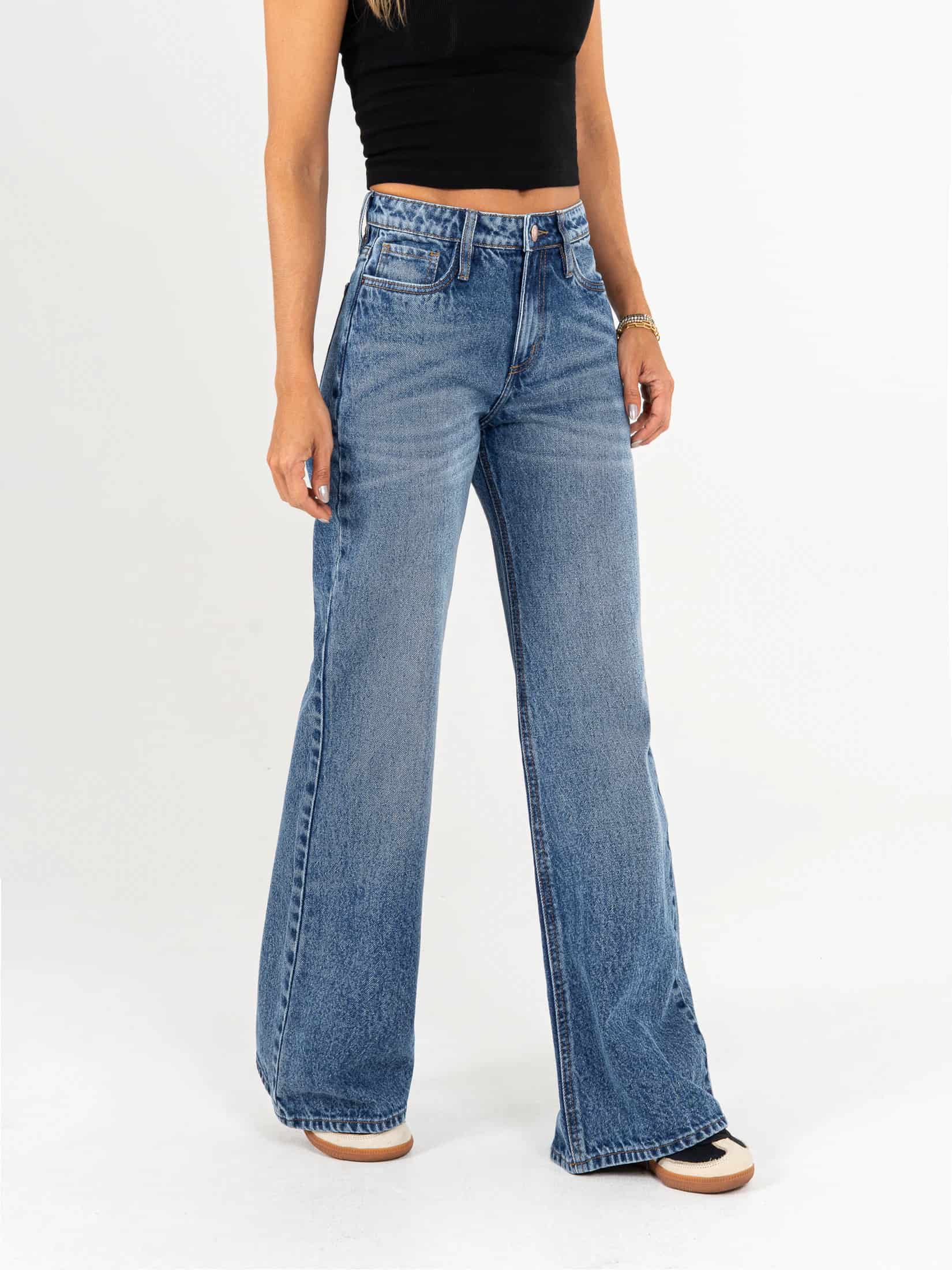 Ref: 066610 Jean mom flare, rígido, tiro alto, tono azul medio - miniatura 3