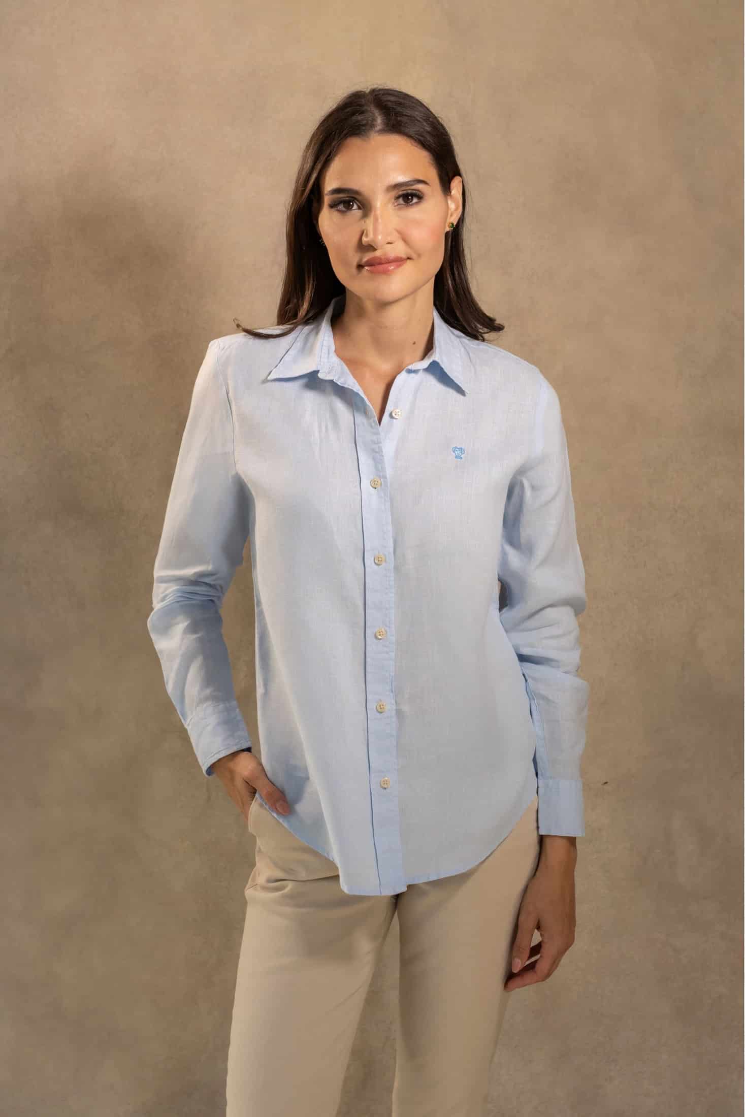 Camisa Lino De Mujer Azul Capri - miniatura 1