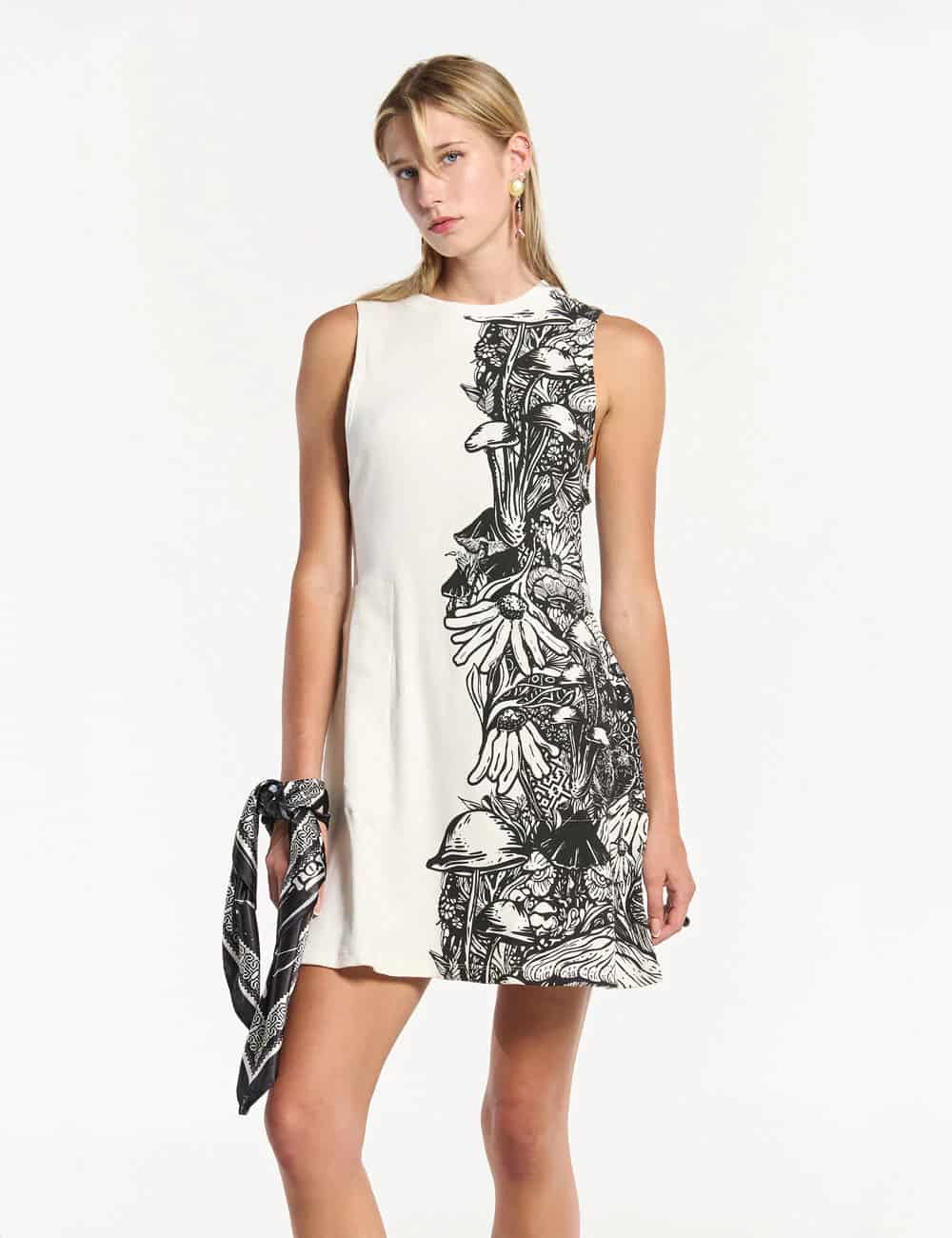 Vestido Corto cuello Alto Flora crudo Mujer - miniatura 2