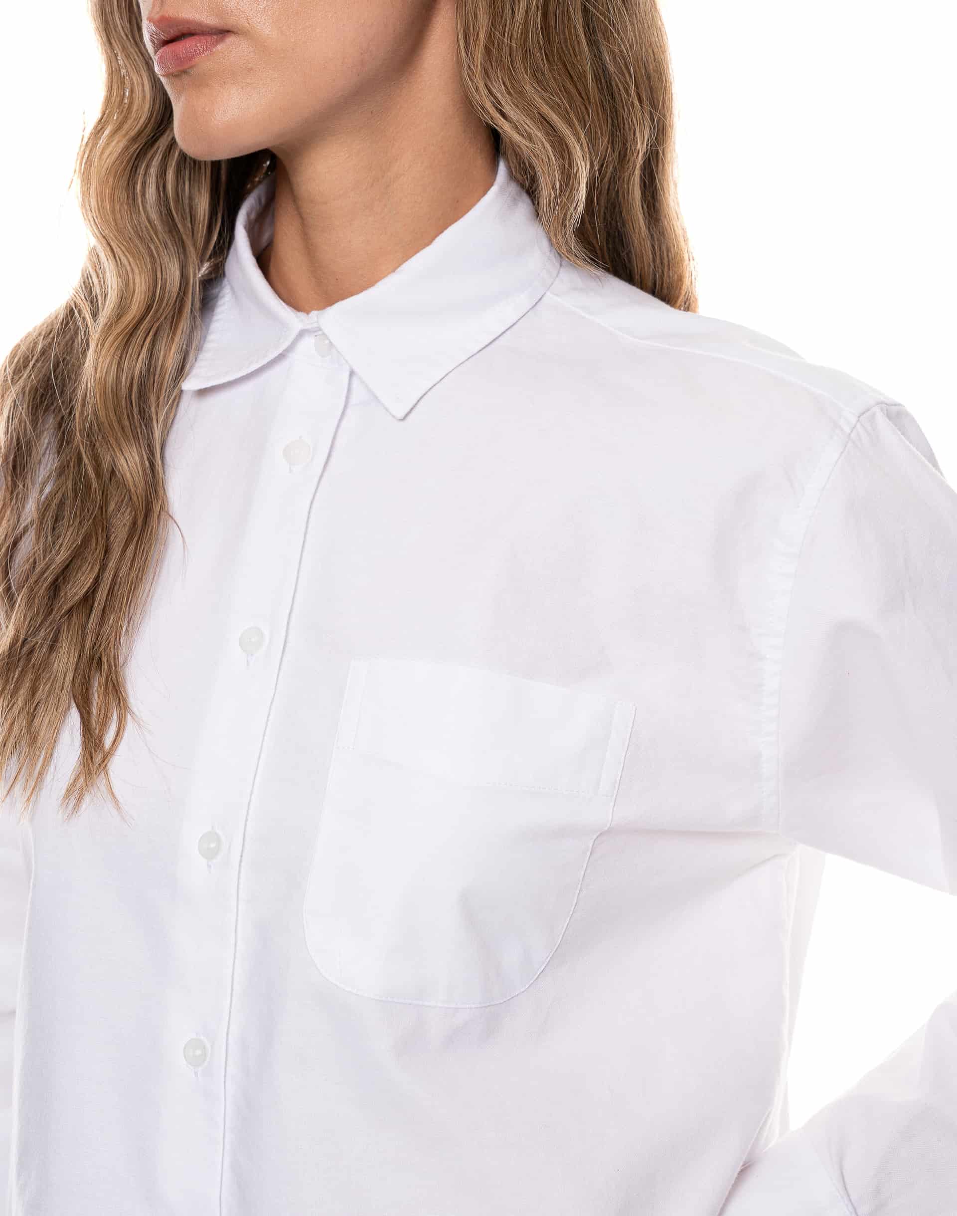 Camisa Manga Larga Cuello Camisero Algodón Blanco - miniatura 1