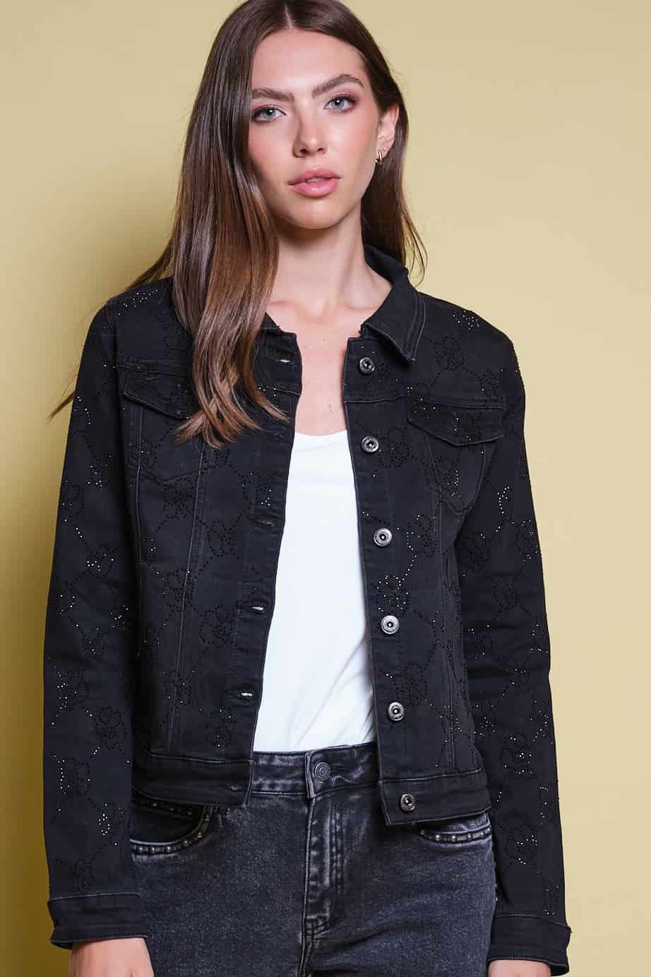 CHAQUETA DENIM NEGRA RHINESTONE - miniatura 1