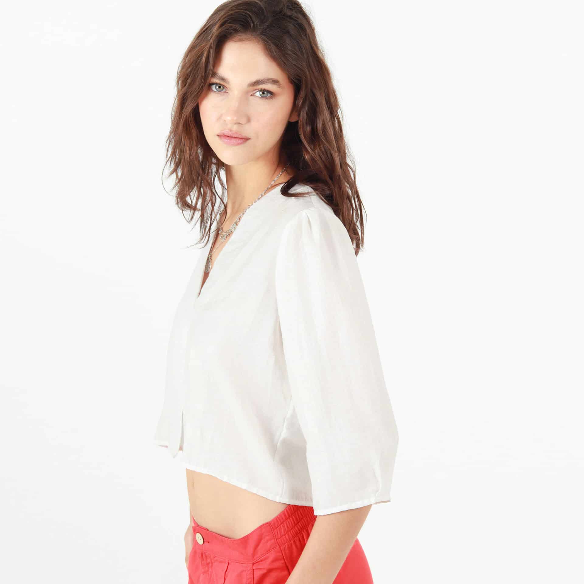 Blusa Cuello V Manga Al Codo - miniatura 3