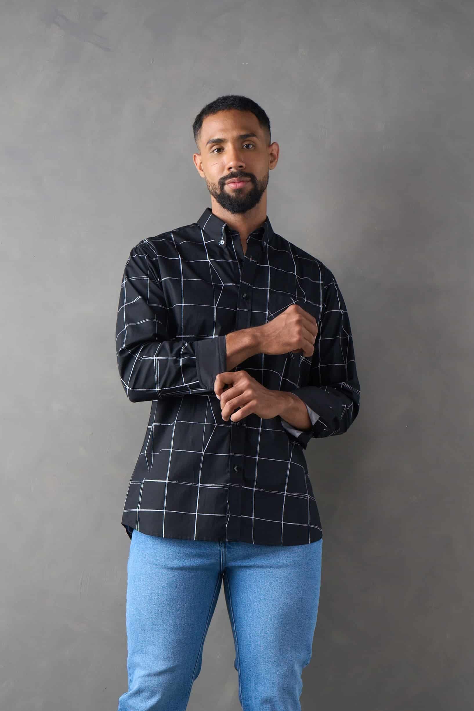 Camisa a cuadros regular fit negro - miniatura 3
