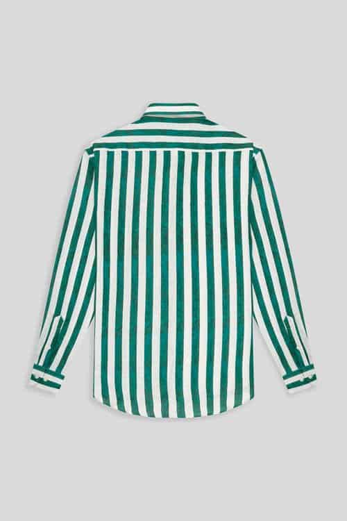 Men's linen shirt green faded striped - miniatura 2