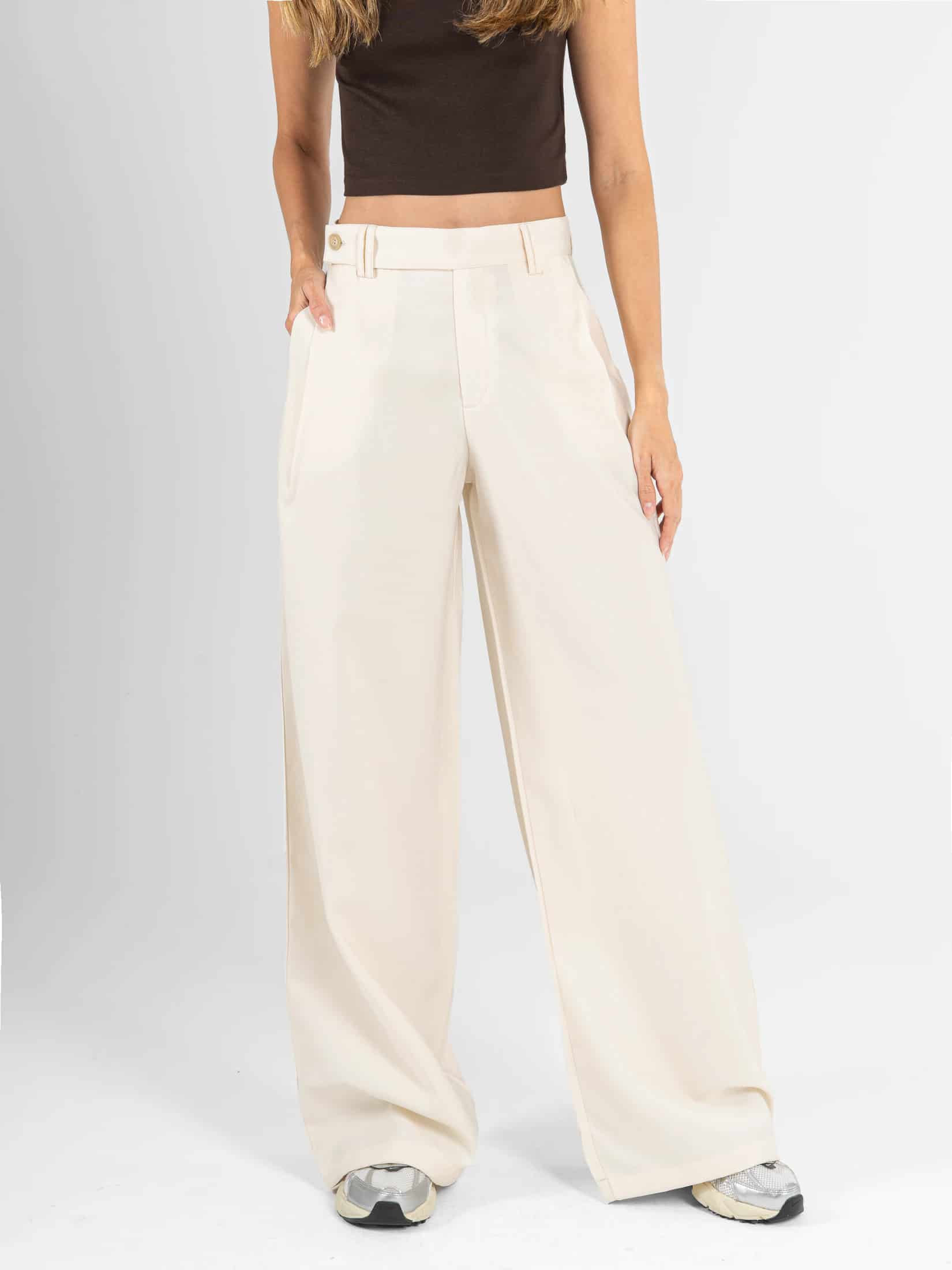 Ref: 0620599 Pantalón palazzo, tono beige, tejido plano liviano, detalle pretina, tiro alto - miniatura 3