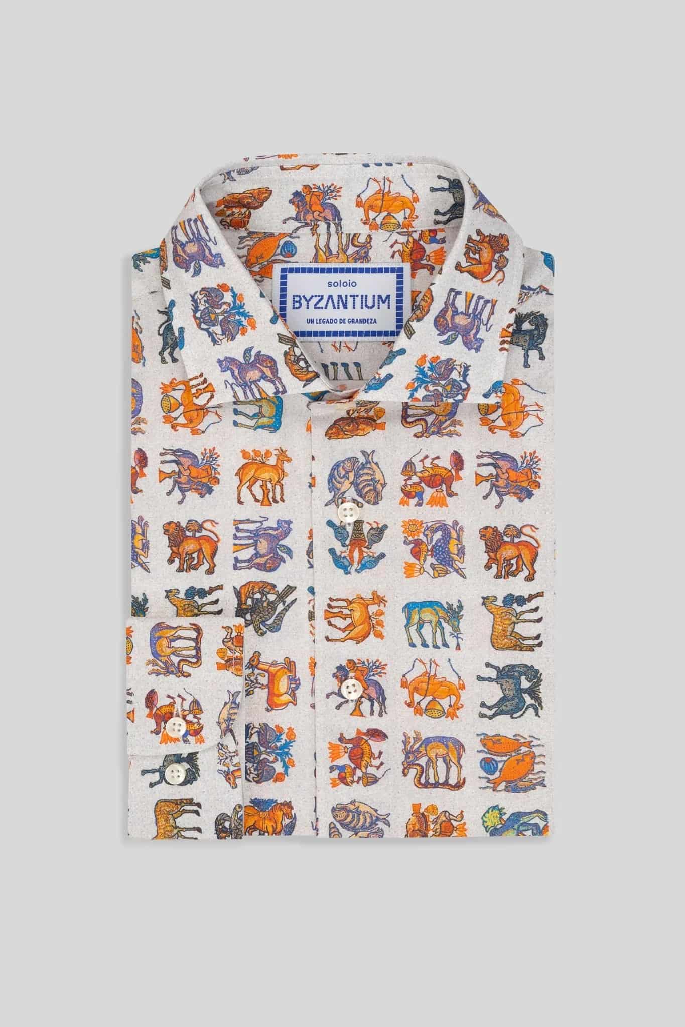 Men's cotton shirt green beige byzantium - miniatura 6