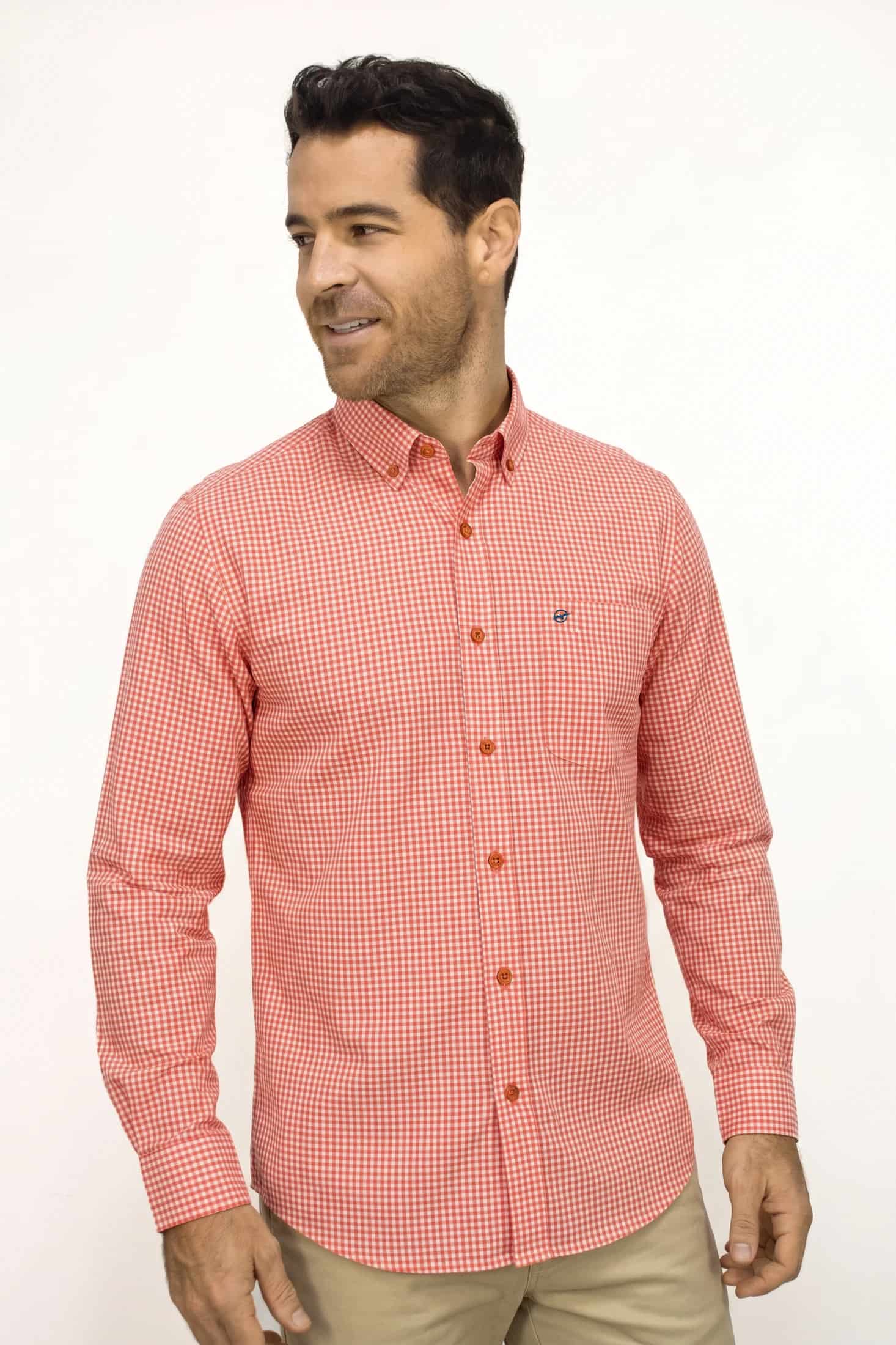 CAMISA MANGA LARGA CUADROS CORAL PARA HOMBRE - miniatura 1
