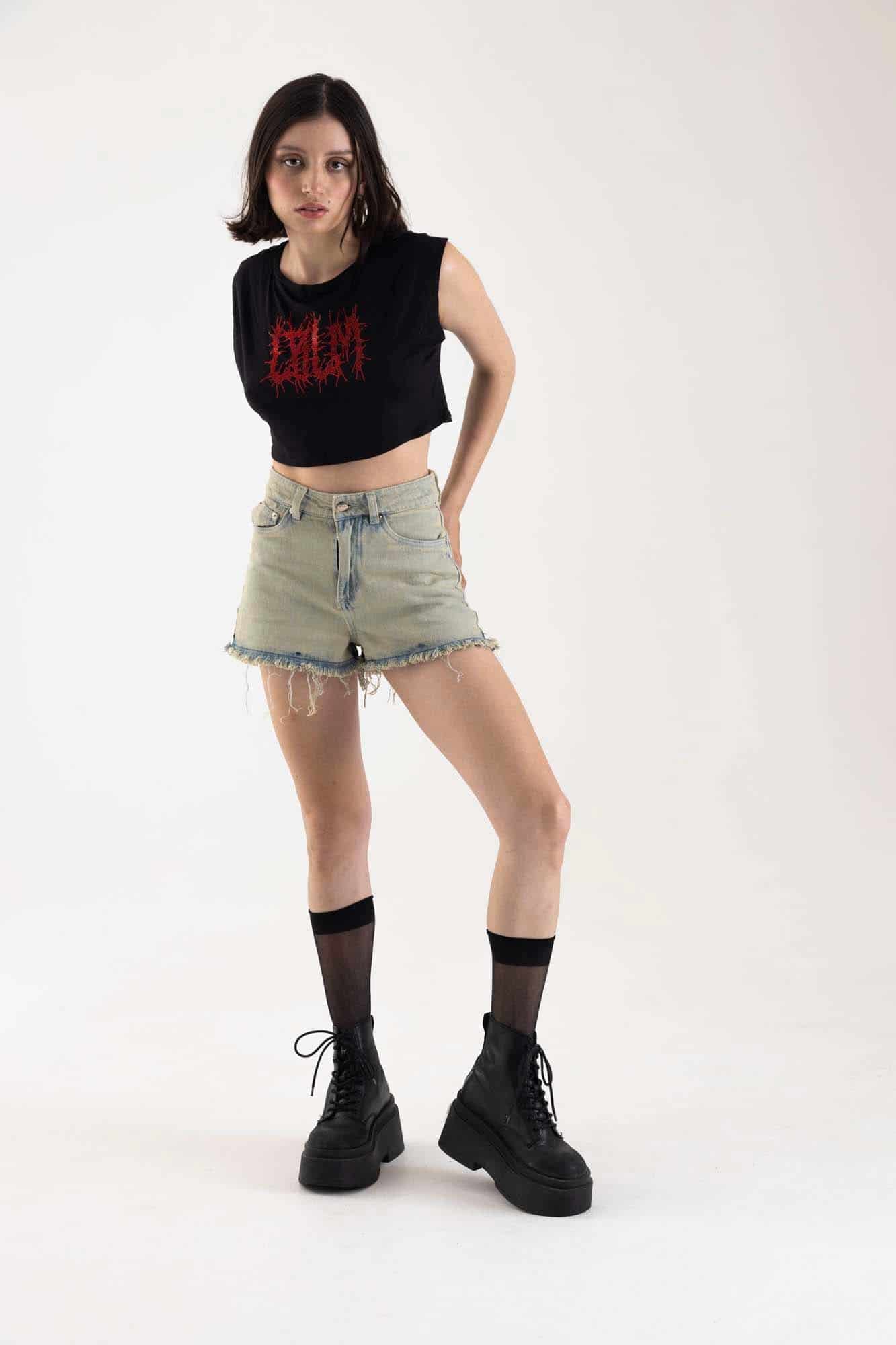 BLACK ACID DENIM SHORT - miniatura 7