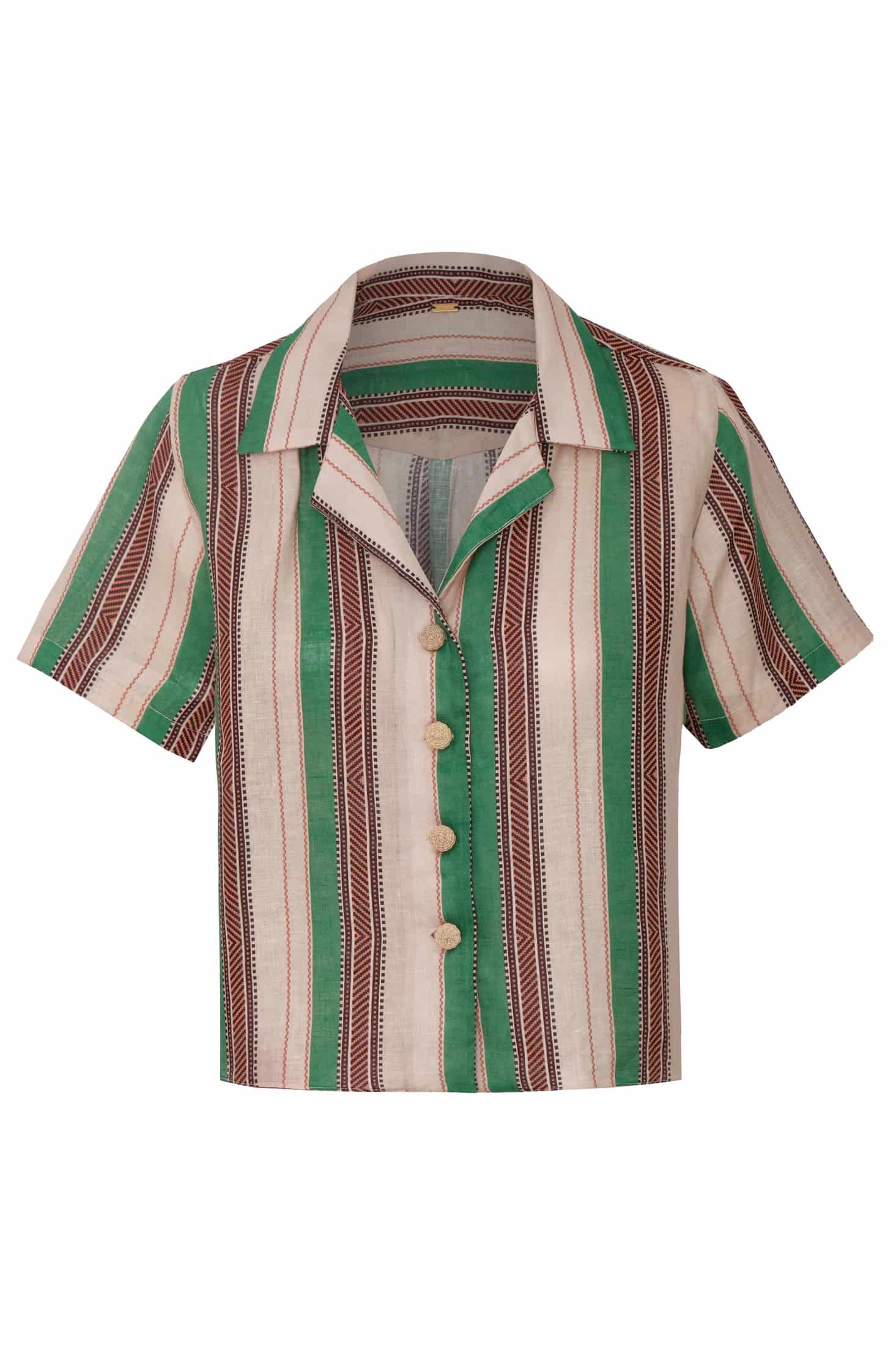 Tomaso Linen Shirt / Green Artisanal Stripes - miniatura 1