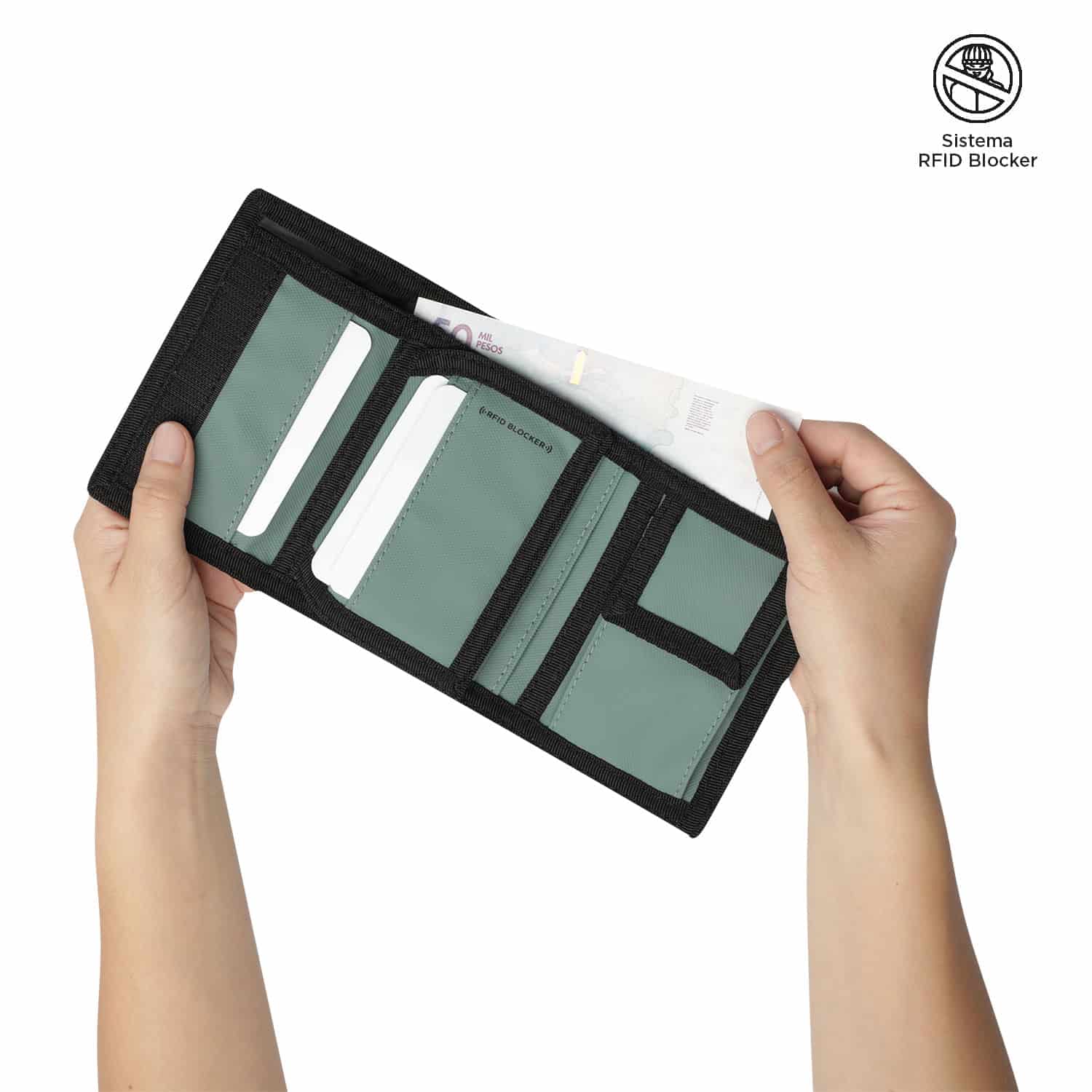 Billetera Contrast Can con RFID Blocker Negra/Verde - miniatura 3