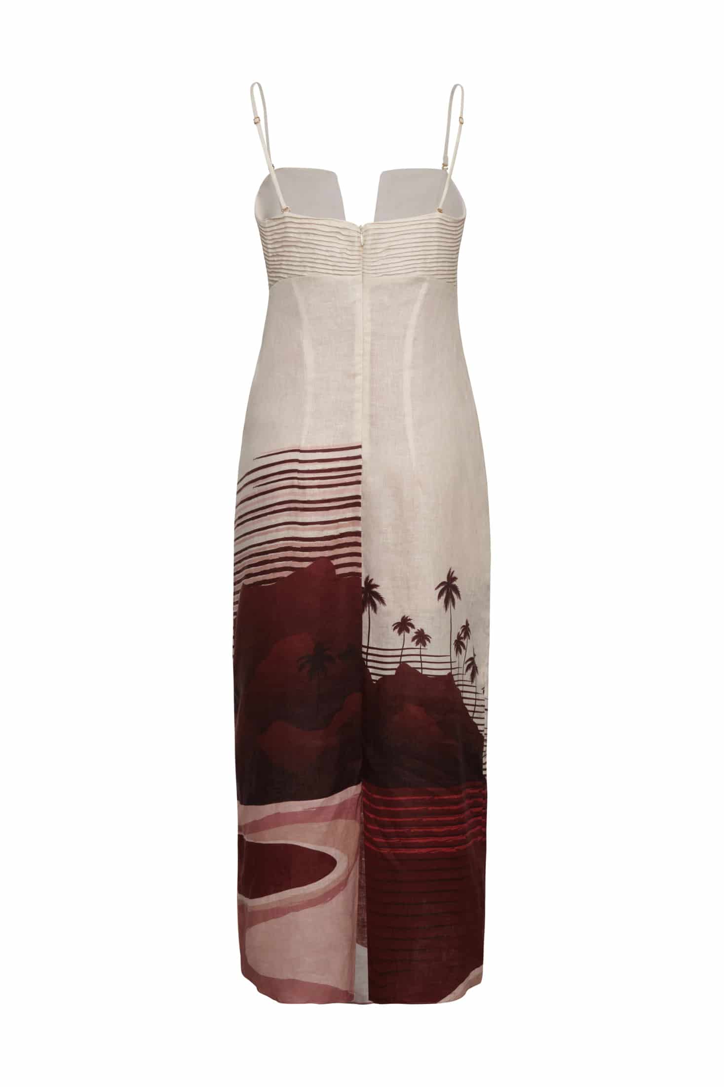 Antigüa Linen Midi Dress / Red Tropical Landscape - miniatura 3